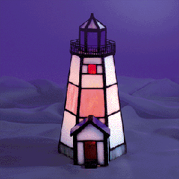 Image of LIGHTED STAIN GLASS LIGHTHOUSE