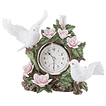 Image of PORC DOVES  FLOWERS QTZ CLOCK