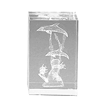 Image of ETCHED GLASS BLOCK - DOLPHINS