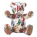 Image of PATCHWORK TEDDY BANK- ALPHABET