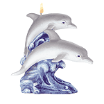 Image of DOUBLE DOLPHINS ON WAVE CANDLE