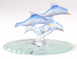 Image of FROSTED GLASS DOLPHINS ON WAVE