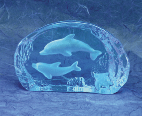 Image of BLUE GLASS CARVED DOLPHINS