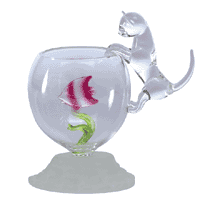 Image of GLASS CAT AND FISH BOWL WFISH