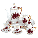 Image of 10-PC PORC RED ROSES TEA SET